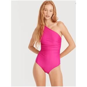 J. Crew Women’s Sz 2 Pink Ruched One Shoulder Swimsuit One Piece